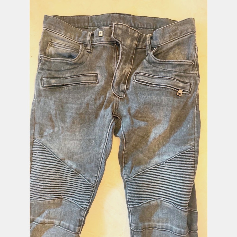 Mnml Mens Biker Jeans Washed Black Moto Ribbed Slim Fit Ankle Zip Denim 29